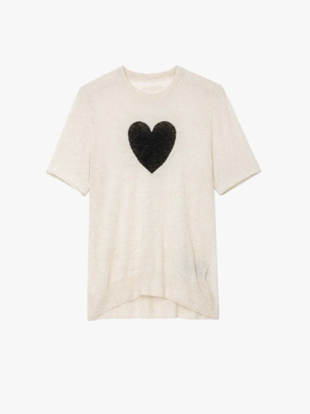 Zadig & Voltaire Womens Ida CP Heart Cashmere Tee Sugar Ecru Short Sleeve Medium